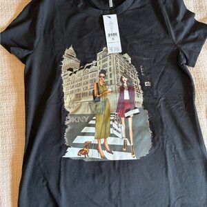DKNY Black Women's Tee with Fashion Graphic BRAND NEW!